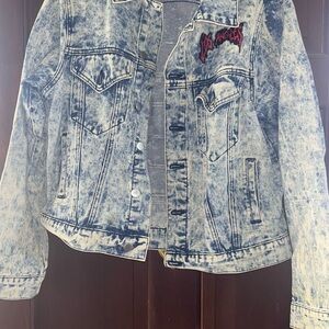 Fashion Nova Kids Acid Wash Denim Jacket with Los Angeles Patch - Light Blue